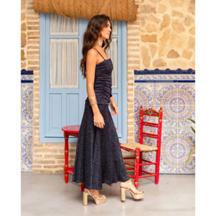 Vestido midi de tirantes con brillo