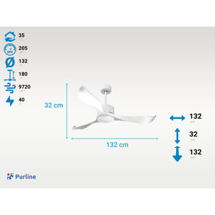 Ventilateur de plafond Wifi Moteur à courant continu Télécommande Adaptateur 2/3 Lames Hypersilence Mémoire Shopify Vendible (AUTOMATIQUE) 40   W Blanc
