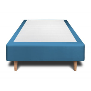 Lit avec tête de lit bandes horizontales velours et sommier tapissier Ep20