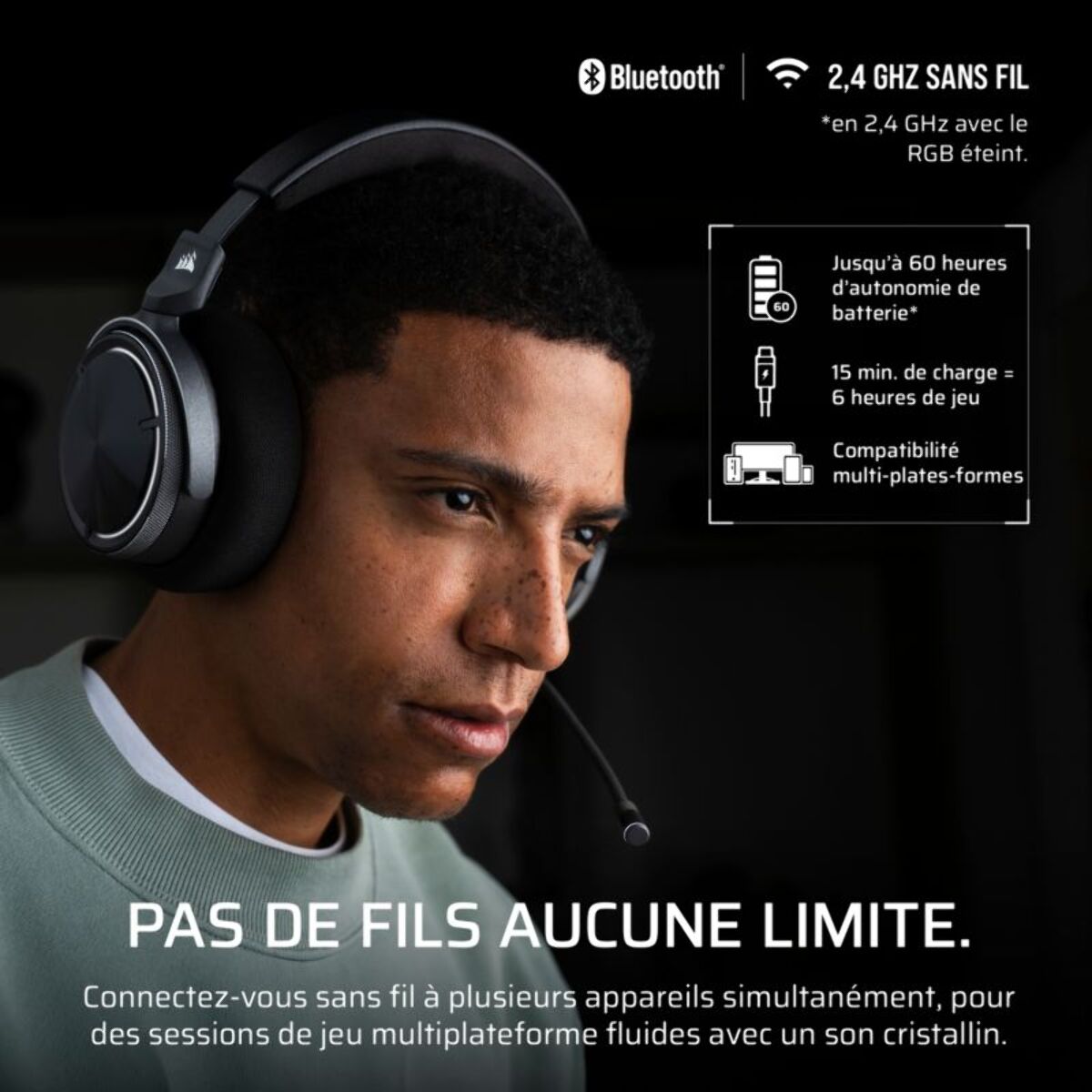 Casque gamer CORSAIR VIRTUOSO MAX WIRELESS Carbon