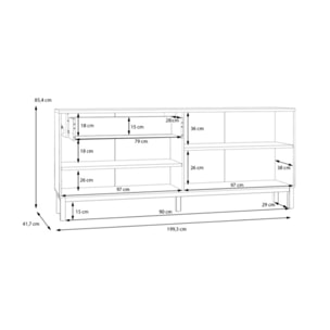 Buffet décor chêne et gris clair 199 cm 4 portes 1 tiroir - PENNY