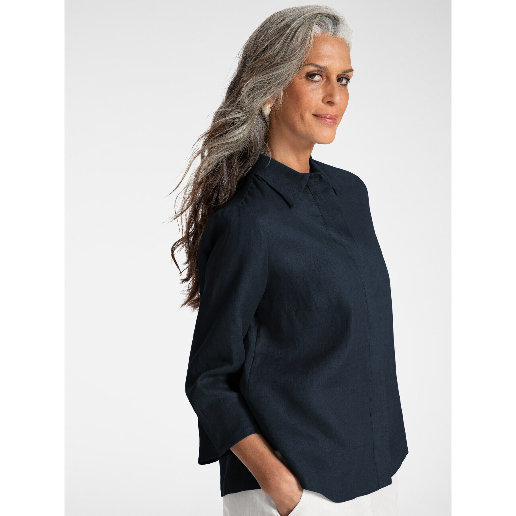 Elena Mirò - Camicia boxy in lino - Blu