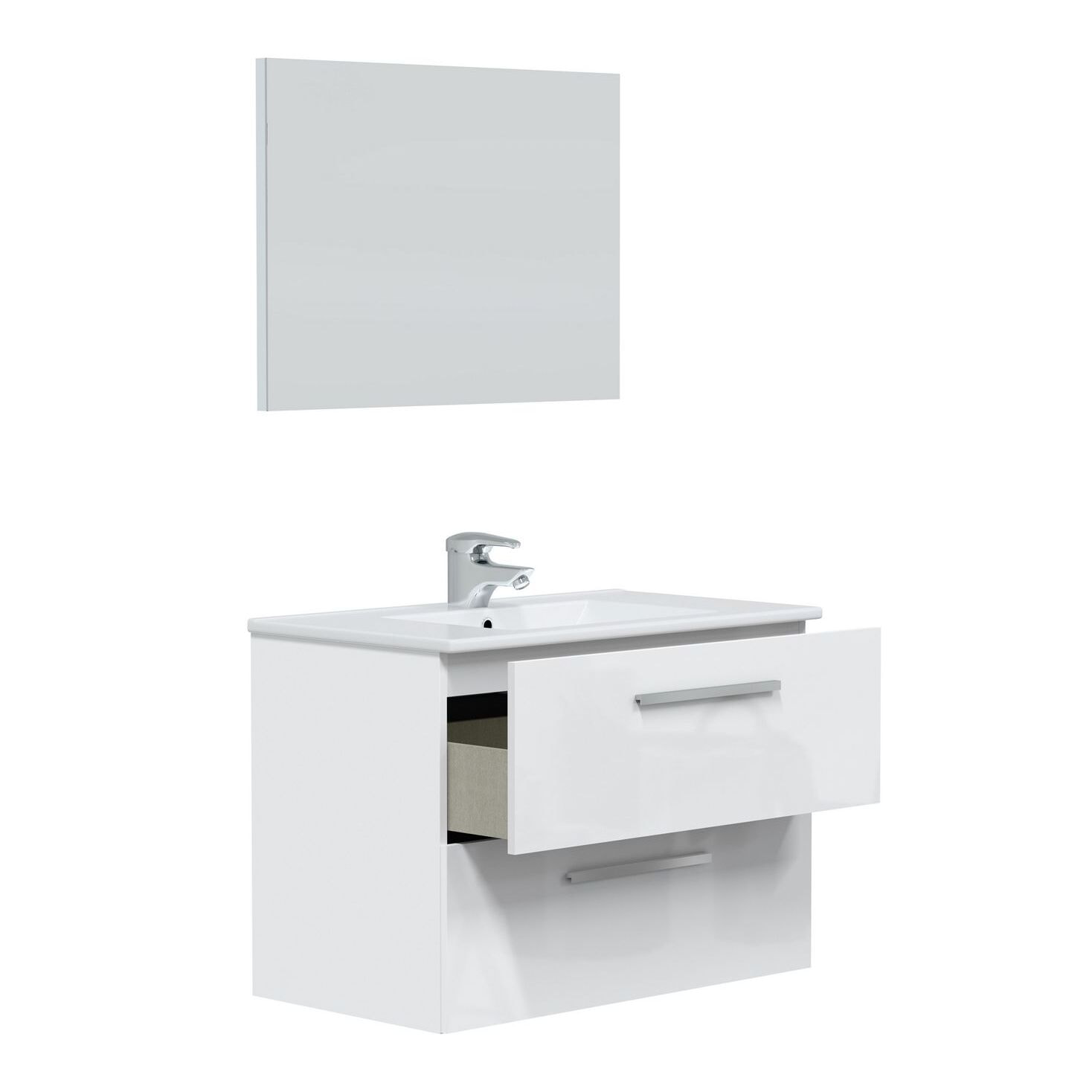 Mueble baño axel 2c 80cm color blanco brillo con espejo, sin lavabo