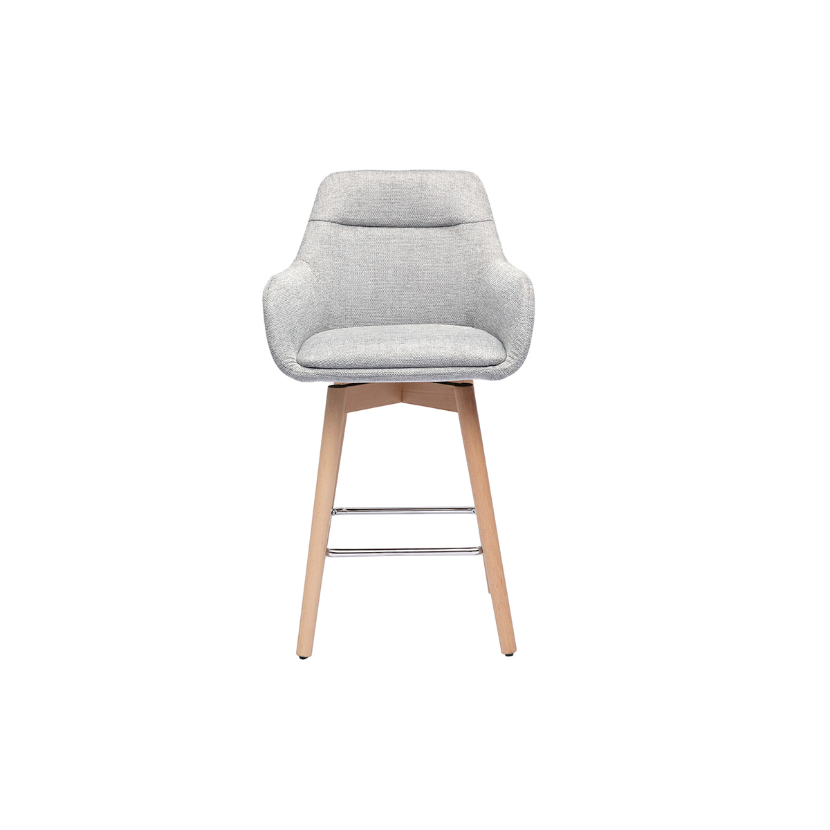 Tabourets de bar scandinaves pivotants 360° en tissu effet velours texturé gris clair et bois clair H65 cm (lot de 2) ALESS