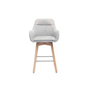 Tabourets de bar scandinaves pivotants 360° en tissu effet velours texturé gris clair et bois clair H65 cm (lot de 2) ALESS