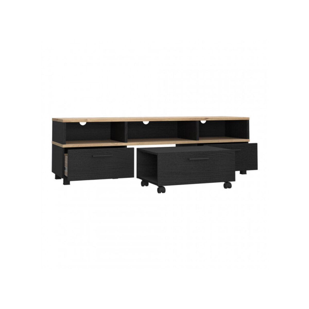 Meuble TV avec table basse intégré sur roulettes - 2 coloris - LAKE