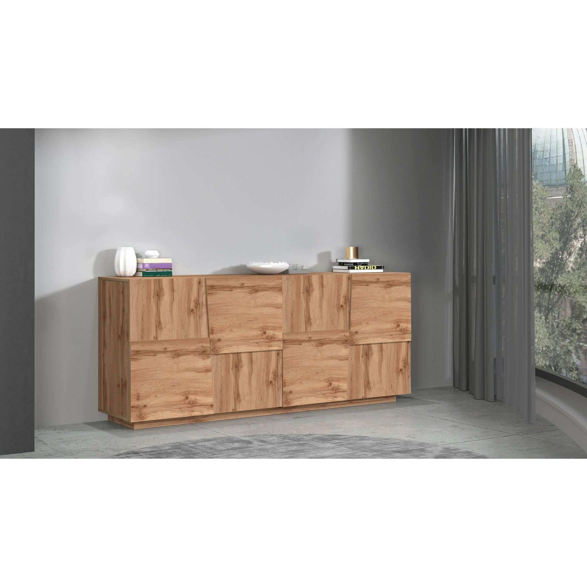 Credenza Ddambrosi, Buffet da soggiorno, Madia da salotto moderna con 4 ante, 200x44h86 cm, Rovere