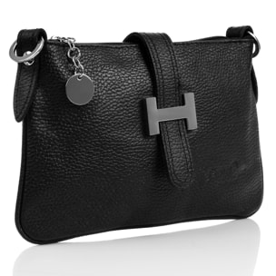 FIRENZE ARTEGIANI Borsa a Spalla da Donna Allerona. Vera Pelle Dollaro Made in Italy 24x2x14 Cm. Colore nero