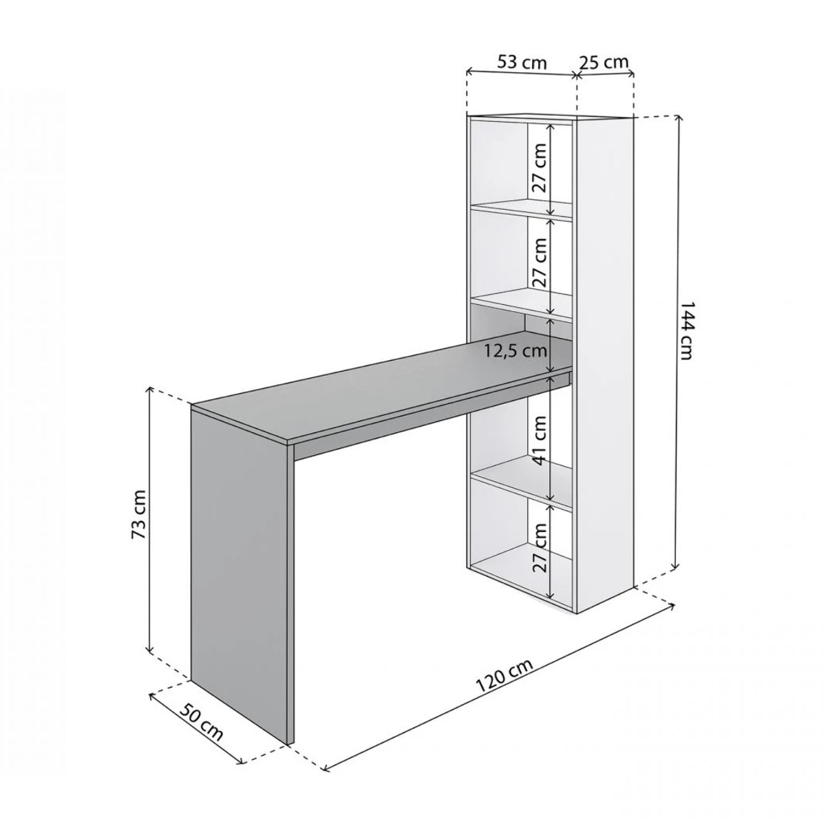 Mesa de escritorio con estantería Cosmic en blanco artik gris antracita 120 x 144 cm Blanco Artik (Blanco Mate) - Gris Antracita