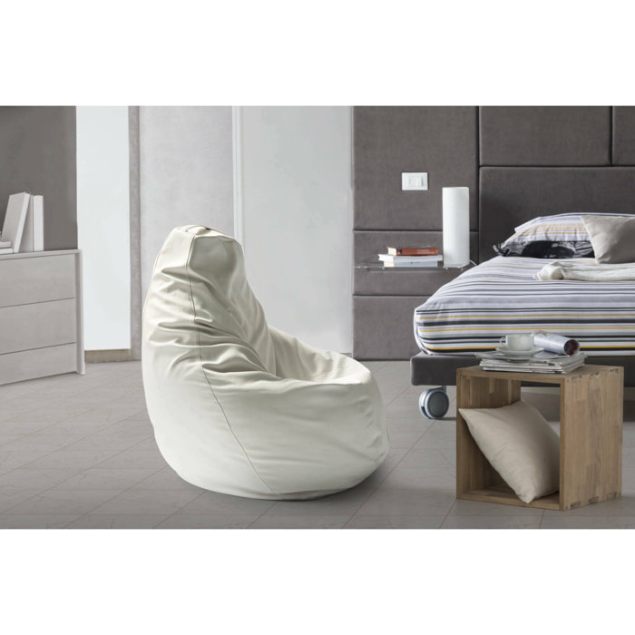 Pouf Asino, Pouf a sacco, Poltrona a sacco in ecopelle, 100% Made in Italy, 70x70h110 cm, Bianco