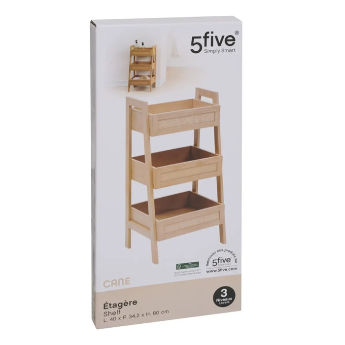 Etagère Cane 3 niveaux H80cm bois clair