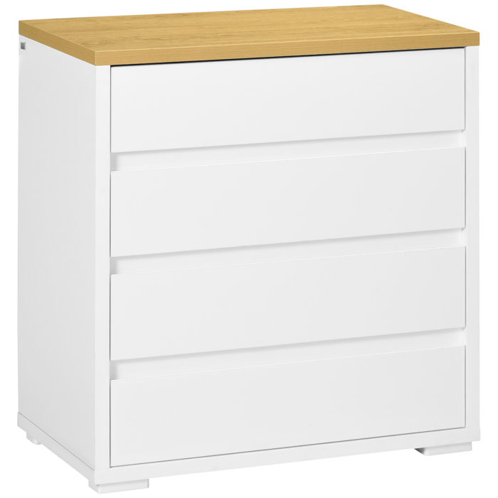 Cómoda 4 Cajones, Cómoda Dormitorio sin Tiradores, Cajonera para Salón, Oficina, Estilo Moderno, 70x37x75 cm, Blanco