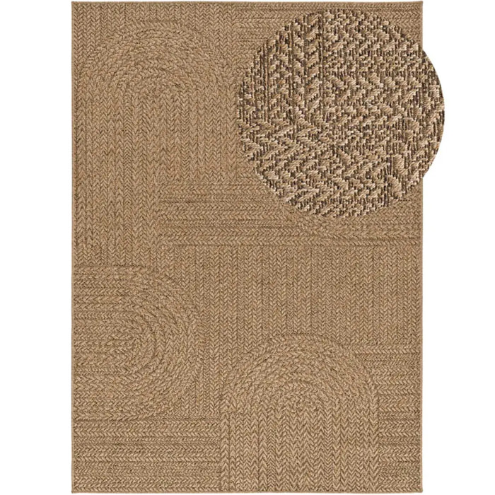 ACRA Alfombra de exterior geométrica efecto yute color natural, varias medidas disponibles.