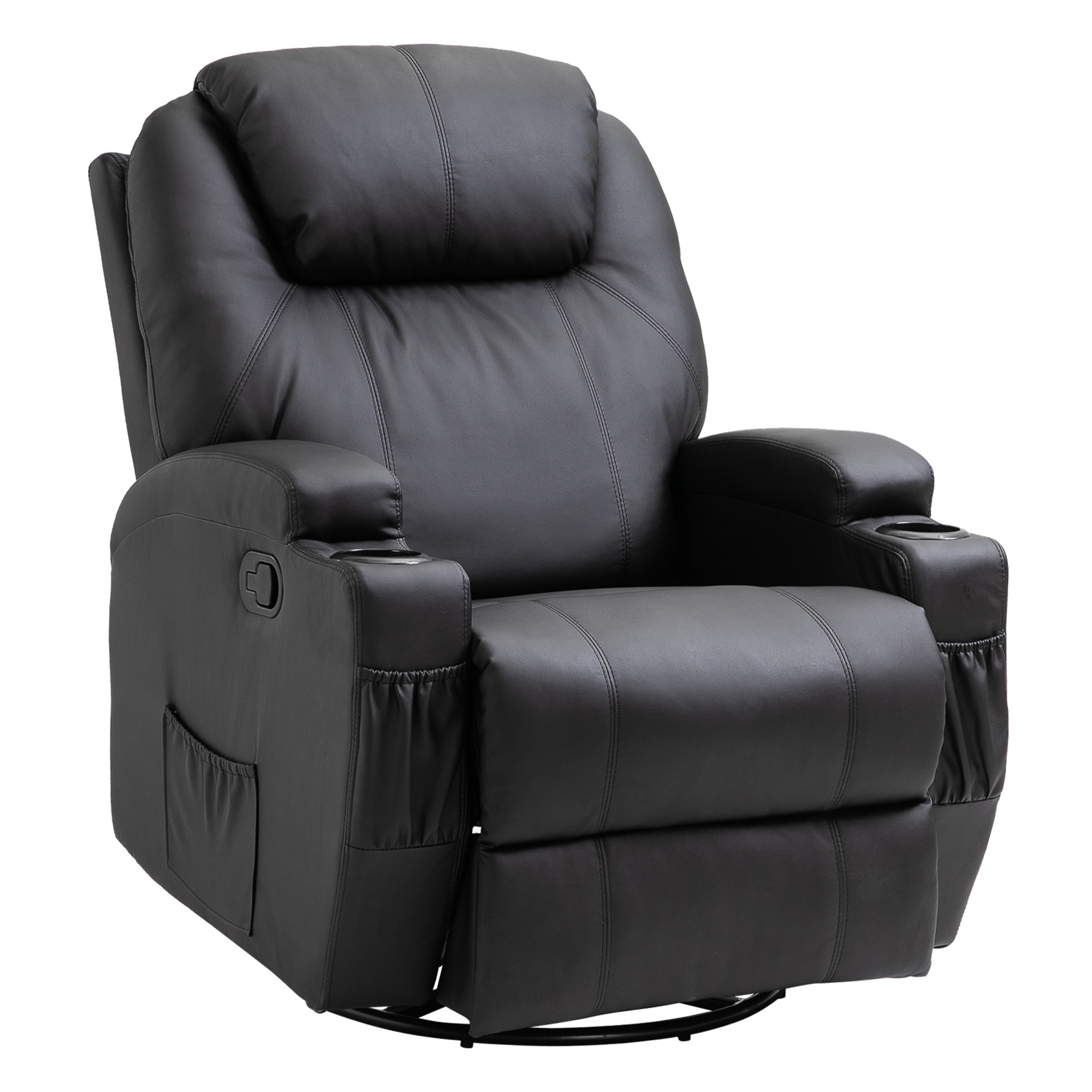 Fauteuil luxe de relaxation et massage inclinaison dossier repose-pied réglable revêtement synthétique noir