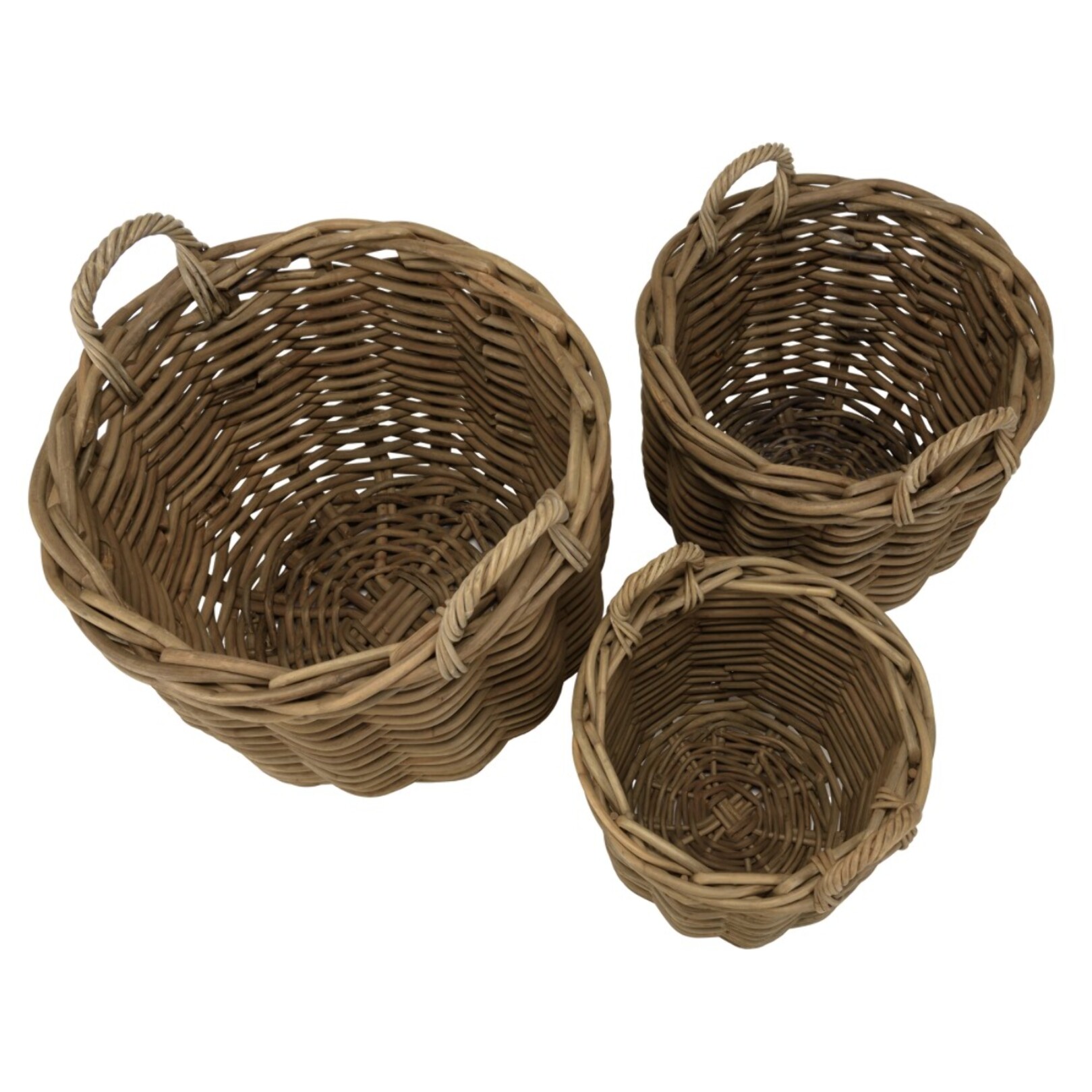 KALLY - Set de 3 paniers de rangement ronds en rotin naturel