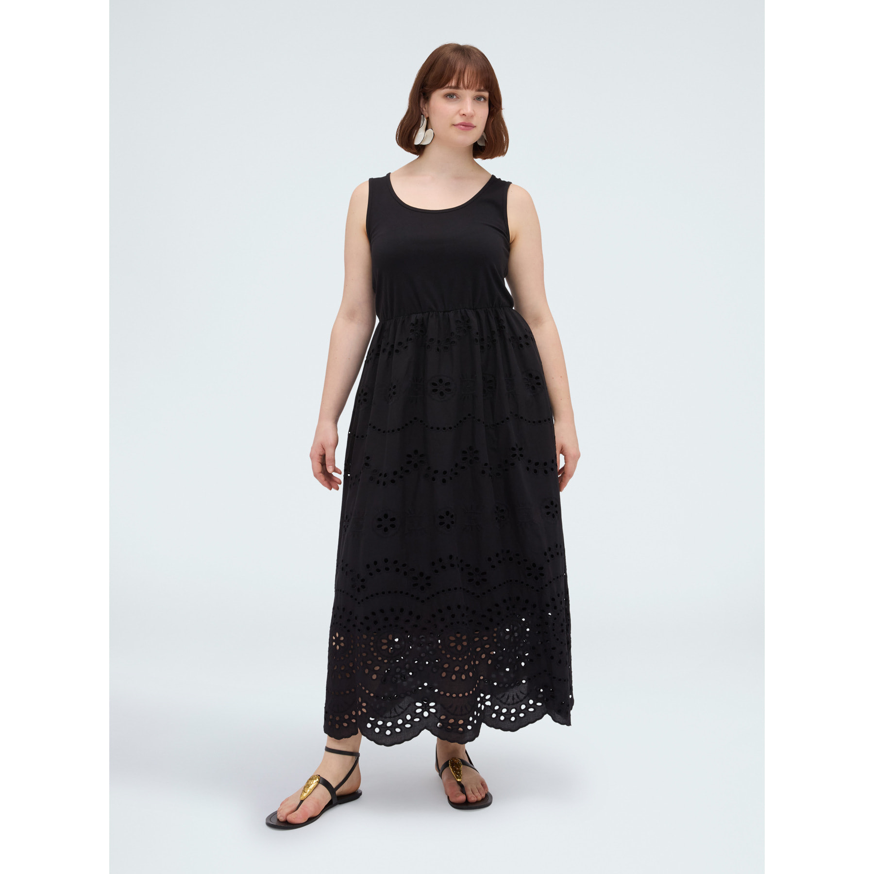 Fiorella Rubino - Vestito lungo taglio impero in sangallo - Nero
