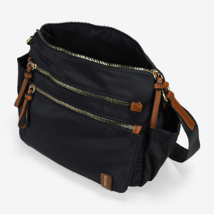 Bolso bandolera negro con cremalleras metálicas