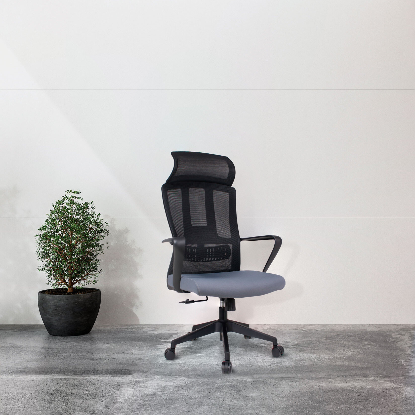 Silla de estudio Ethan tela gris y negro 128x63x66 cm