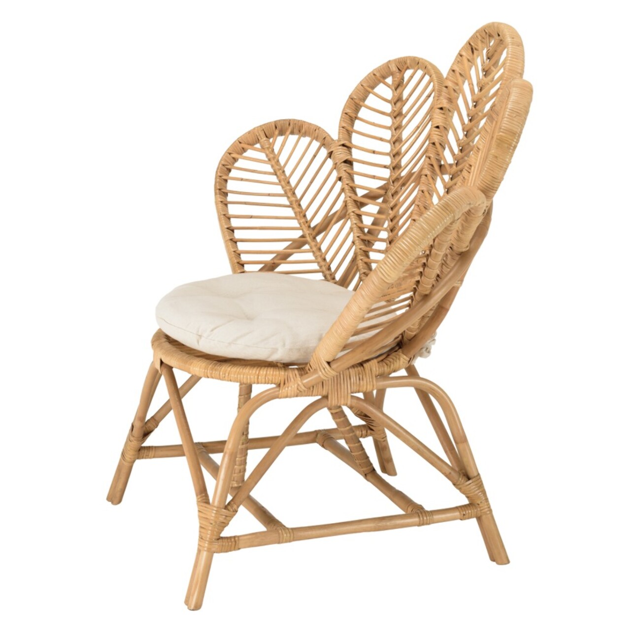 KALLY - Fauteuil 'fleur' rotin couleur brun miel coussin d'assise blanc KALLY