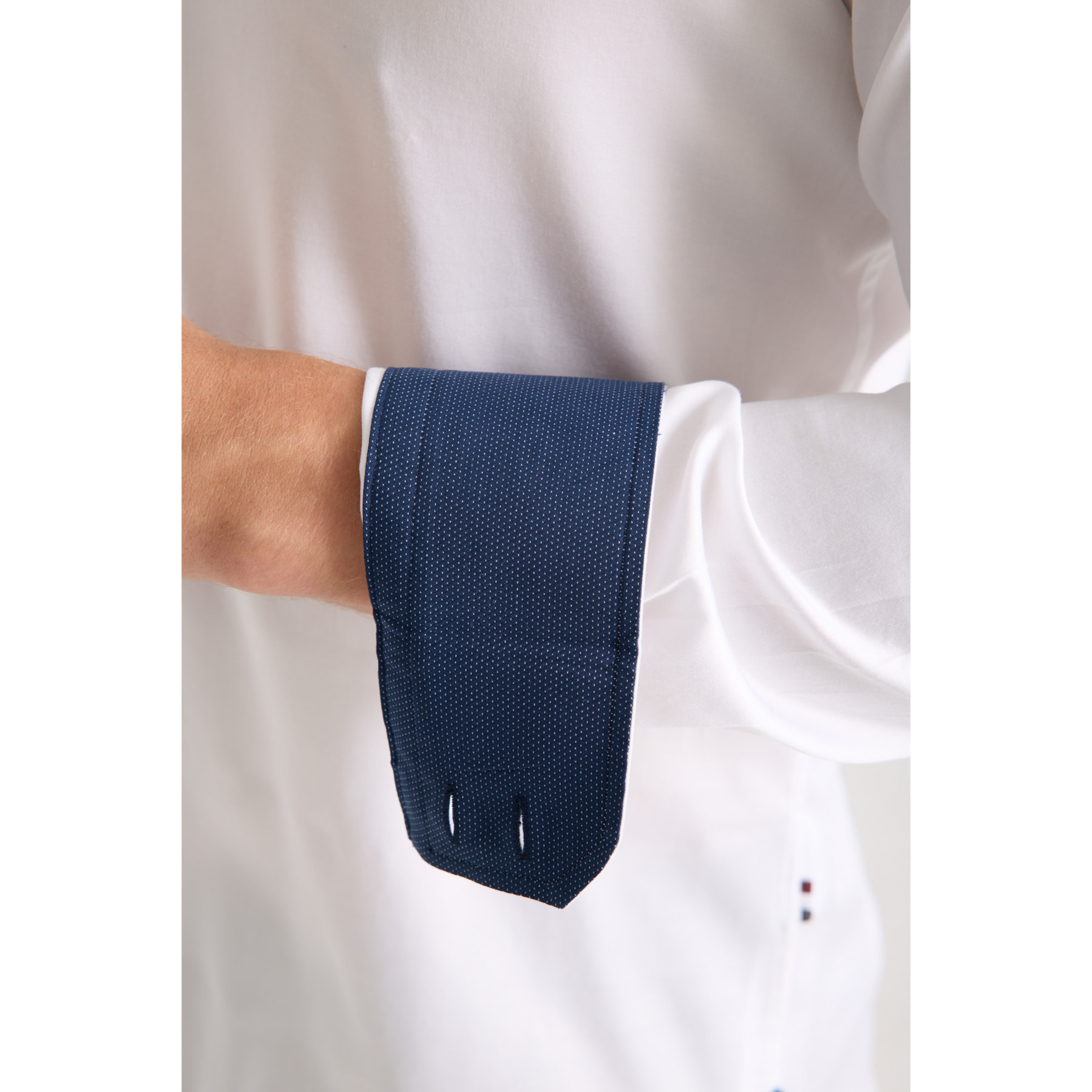 Camicia Uomo 2 Bottoni Button Down Slim Satin Unito Bianco