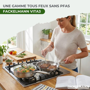 Poêle 24 cm et Sauteuse 24 cm inox 18/10 Triply et couvercle Fackelmann Vita3