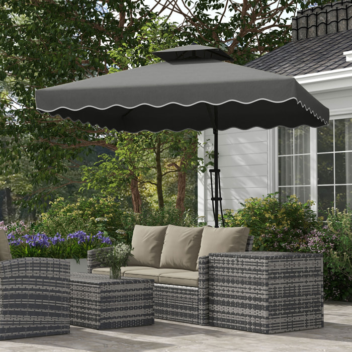 Sombrilla Terraza Exterior de 2,5 m Sombrilla Voladiza con Manivela Techo Doble con Borde Ondulado y Base Cruzada Parasol de Jardín para Exterior Patio Terraza Gris Oscuro