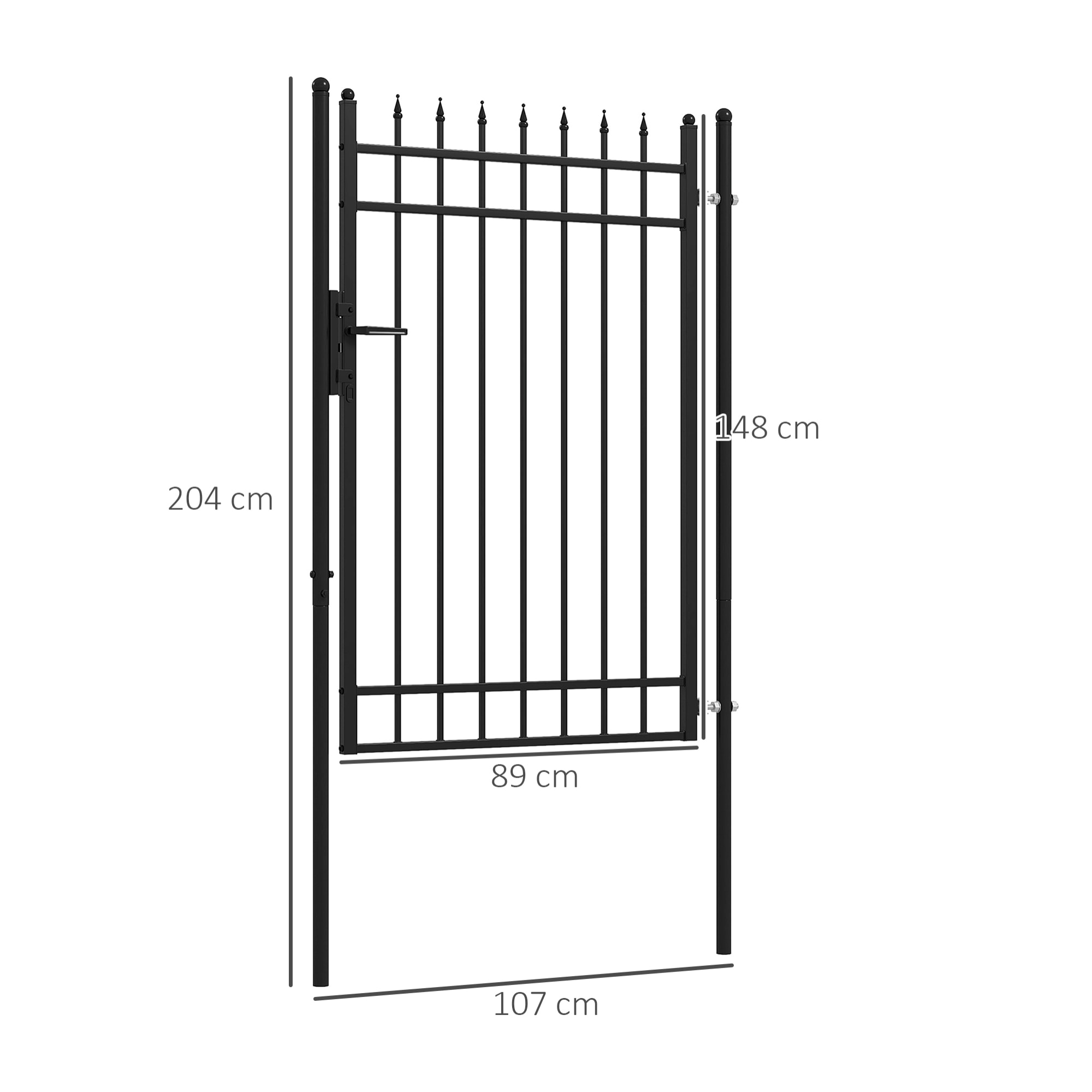 Puerta de Jardín Puerta para Valla de Acero Galvanizado con Decoración de Flechas Cerradura y Llaves Puerta para Exterior Patio 107x204 cm Negro