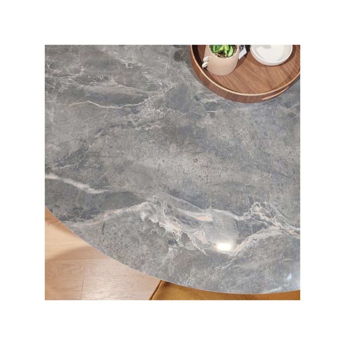 Table de repas D. 150 cm en céramique gris marbré cuivré - MARIA