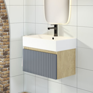 Conjunto de Baño Zel | Mueble Suspendido | 60 cm Azul | Un Cajón | Lavabo Encastrado | No incluye Espejo | Mueble Montado| Alday