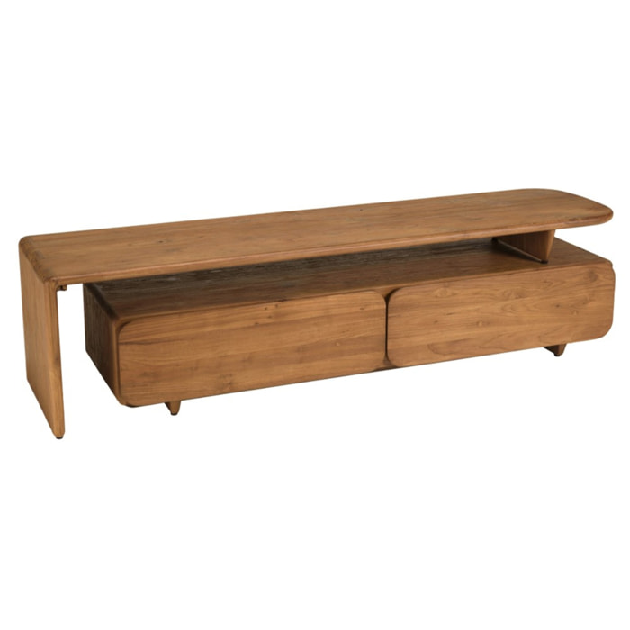SIXTINE - Meuble TV 2 tiroirs 160x40cm en bois de teck recyclé