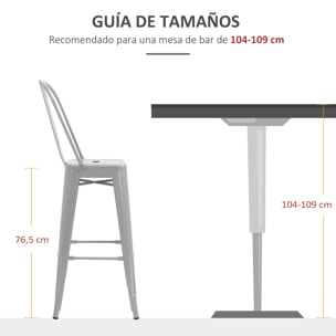 Juego de 4 Taburetes de Bar con Respaldo Alto Silla de Comedor de Acero con Reposapiés para Comedor Carga 120 kg 44x53x116 cm Gris Plata