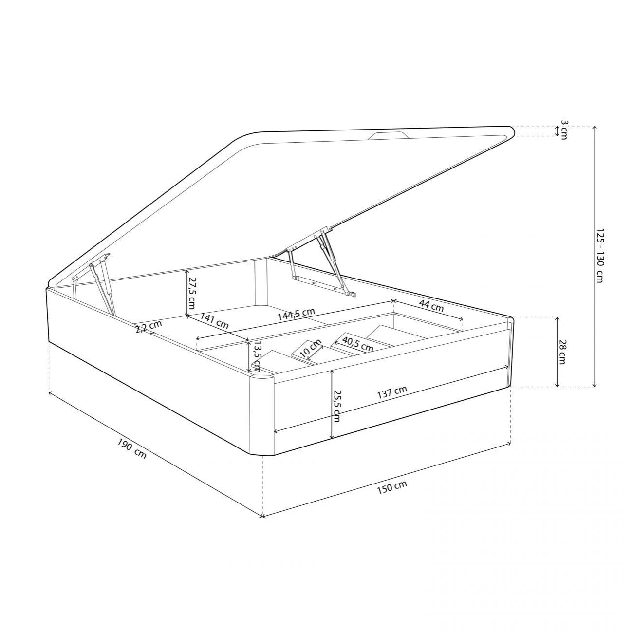 Canapé con zapatero 150x190 cm en blanco Luxury Plus 3D Blanco