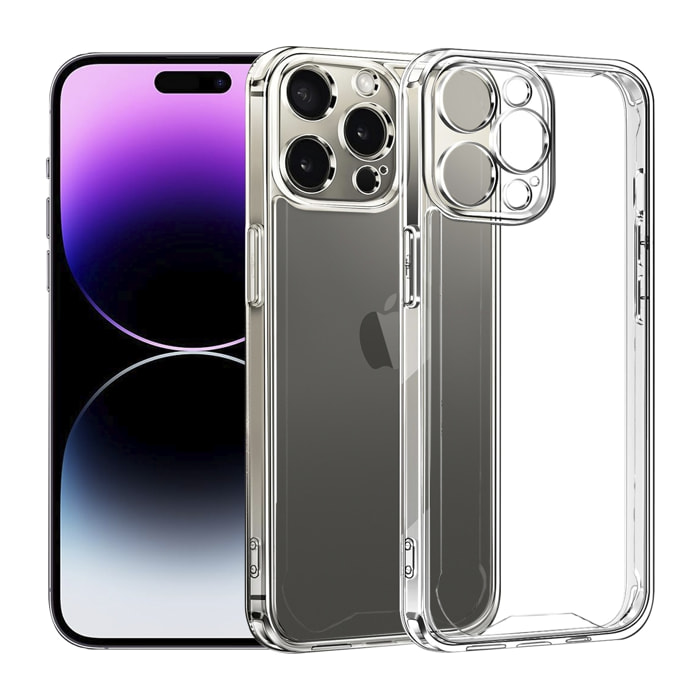 DAM Custodia  Anti-Shock Armor Trasparente con Bordi Rinforzati e Protezione Fotocamera per iPhone 14 Pro 7,43x1,06x15,06 Cm. Colore trasparente