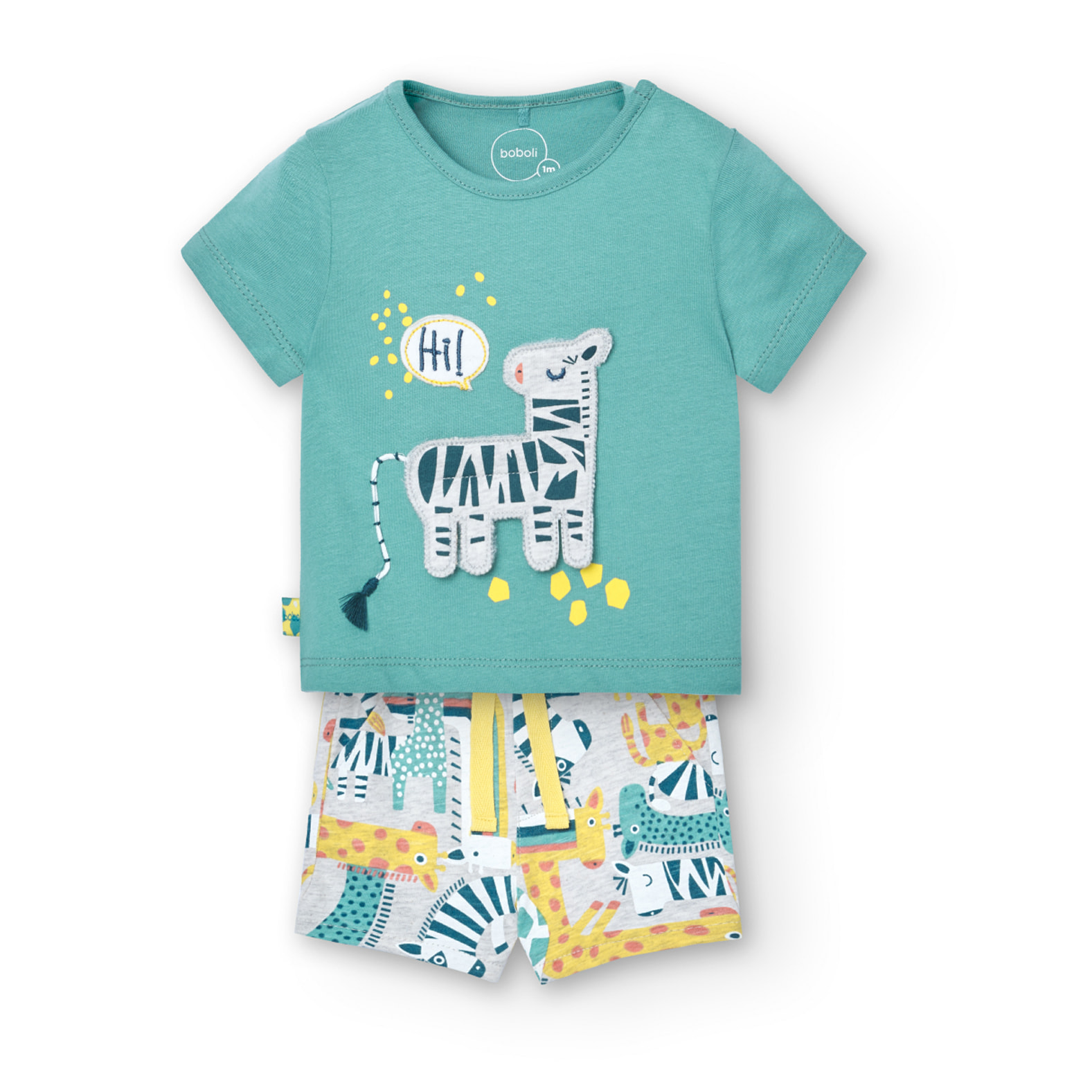 Conjunto reciÃ©n nacido niÃ±o, estampado, mangas cortas, verde