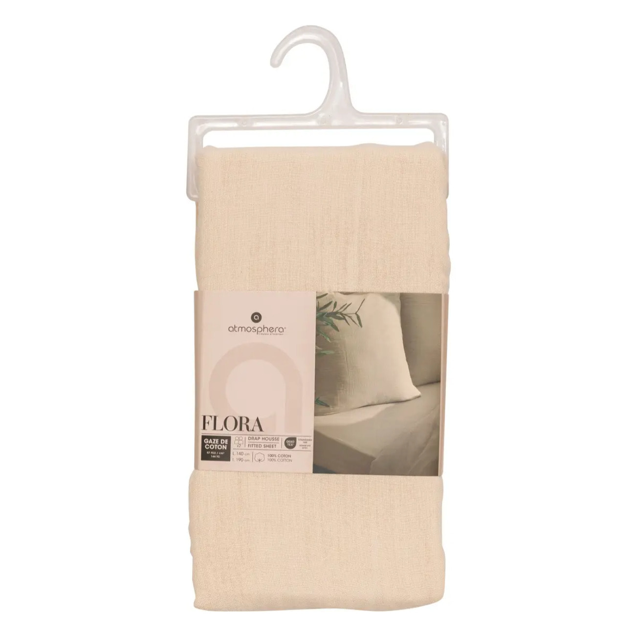 Drap housse "Flora" gaze de coton lin 140x190cm