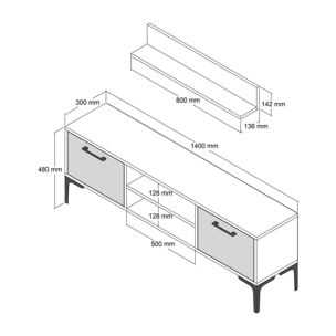 Mobile porta TV Dpiston, Credenza da soggiorno, Armadio basso per TV, Base parete attrezzata, 140x30h48 cm, Noce e Antracite