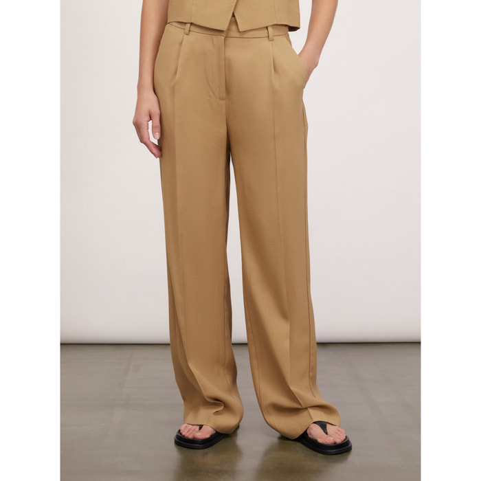 Motivi - Pantalón palazzo con pliegues - Beige