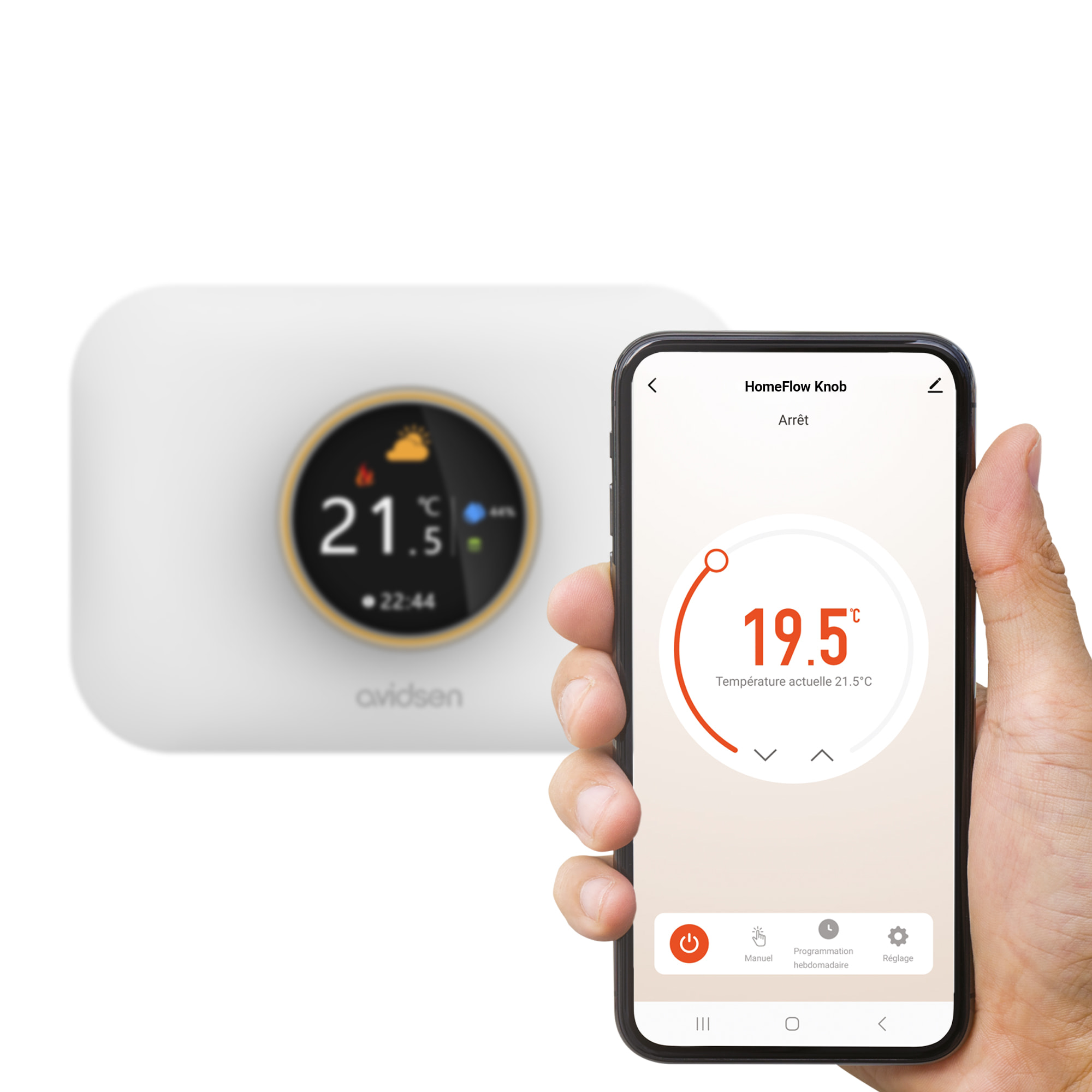 Thermostat Wifi connecté filaire pour chaudière avec programmation HomeFlow Knob - Avidsen - 127067