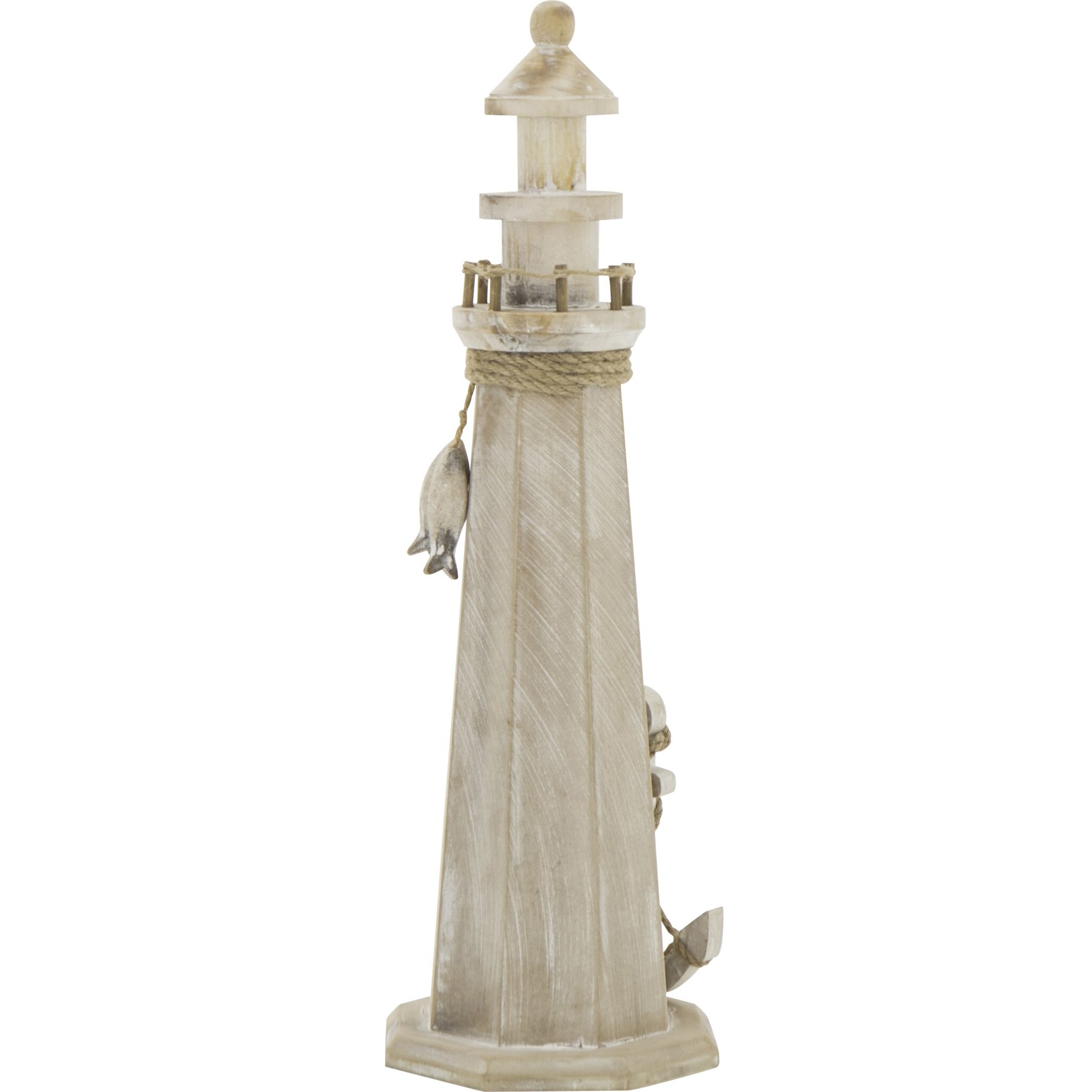 J-Line Phare décoratif Blanchi - corde/bois - naturel - large