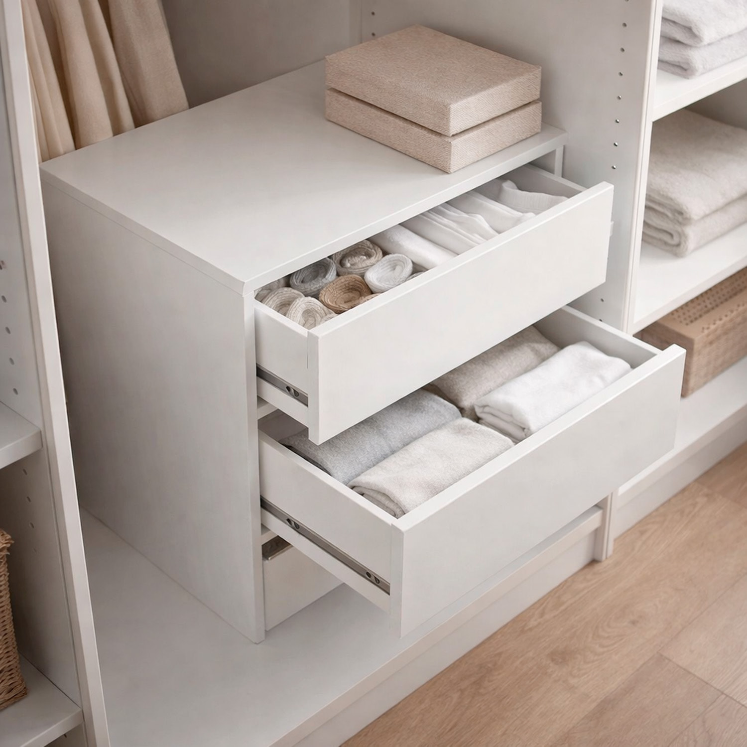 Cassettiera A 3 Cassetti Con Guide Metalliche Salvaspazio E Compatta Per Camera Da Letto Armadio Cabina Armadio Minimal 60 x 57 x 44 Cm Colore Bianco