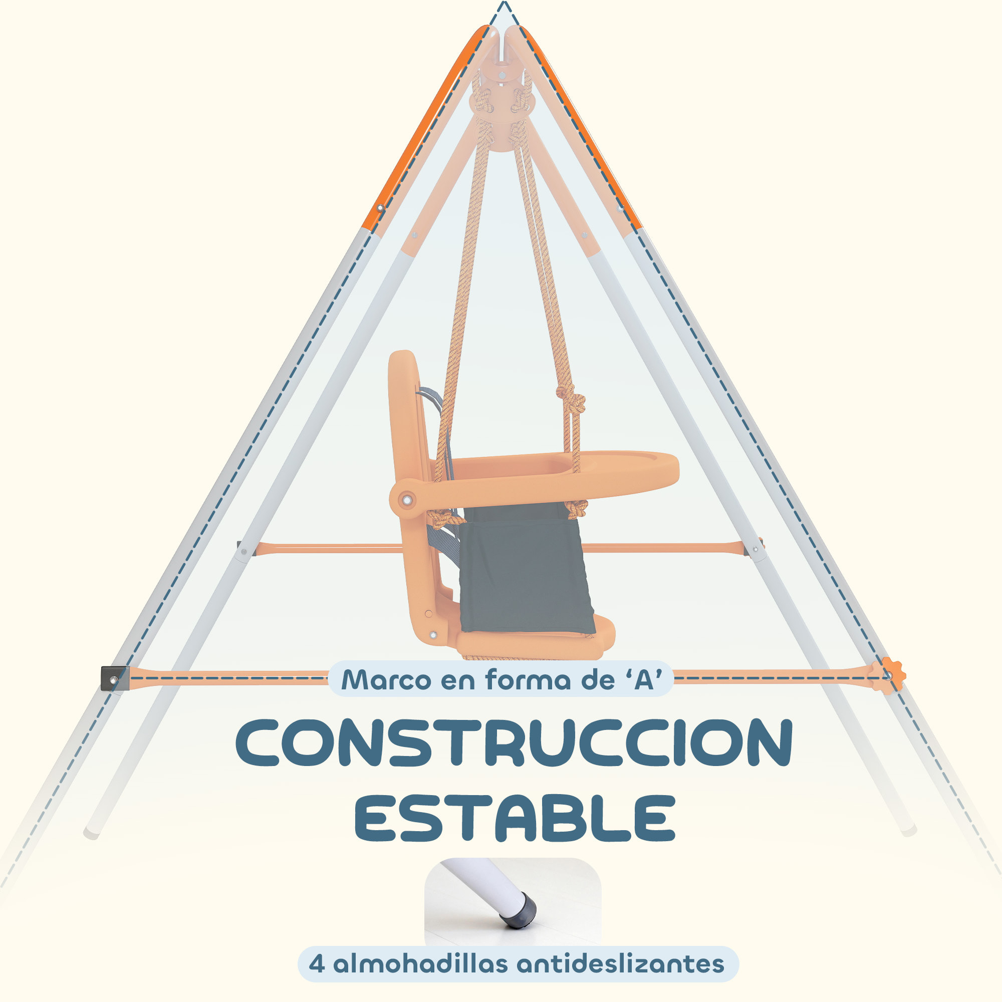 Columpio para Bebés, Columpio Jardín Exterior de Acero con Respaldo, Cinturón de Seguridad, Marco Forma A, para Niños de 6-36 Meses, para Interior y Exterior, Carga 25 kg, Naranja