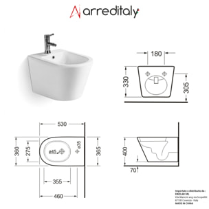 Coppia Sanitari Sospesi Vaso WC Rimless Con Tornado Flush E Bidet Sospeso Moderno Tondo In Ceramica Con Copriwater Chiusura Soft Close Bianco Lucido