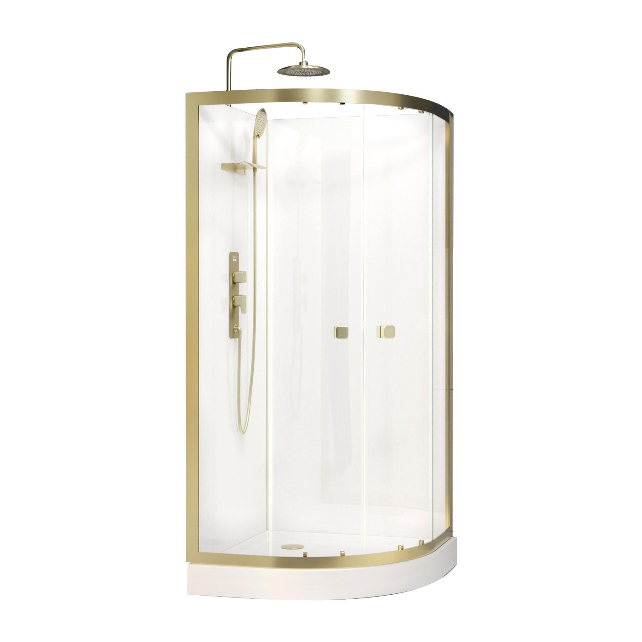 Cabine de douche 1/4 de cercle 90x90x206.5/236.5cm Blanche et Profilés Or Brossé - Receveur standard