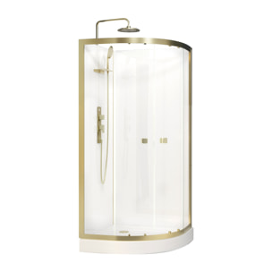 Cabine de douche 1/4 de cercle 90x90x206.5/236.5cm Blanche et Profilés Or Brossé - Receveur standard