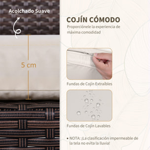 Conjunto de Jardín Exterior de 3 Piezas Juego de 2 Sillas y Mesa de Ratán con Cojines Acolchados y Encimera de Vidrio para Balcón Terraza Marrón