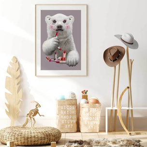 Affiche enfant rouge à lèvres paula  Affiche + cadre en bois - Chêne