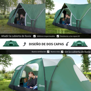 Tienda de Campaña Familiar para 5-6 Personas Tienda de Acampada de Túnel Impermeable 3000mm+ Tienda de Camping con Bolsa de Transporte y Gancho para Pescar Senderismo 455x230x180 cm Verde
