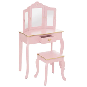 Coiffeuse et tabouret enfant "Sissi" rose L60cm