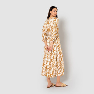 Vestido midi viscosa sari ocre