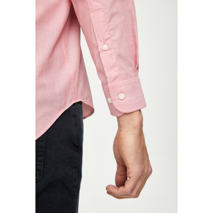 Camicia Uomo 1 Bottone Button Down Con Taschino Fil a fil Unito Corallo